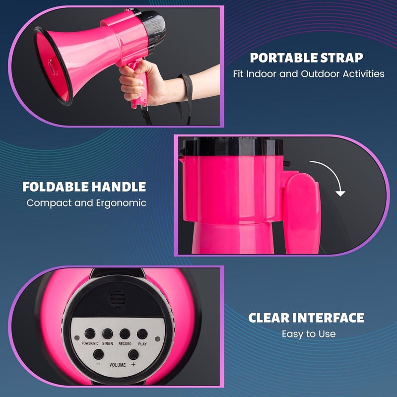 Loudmore 30 Watt Power Portable Megaphone Bullhorn Speaker Voice, Siren/Alarm and 240S Recording with Volume Control and Strap (DeepPink) - Image 3