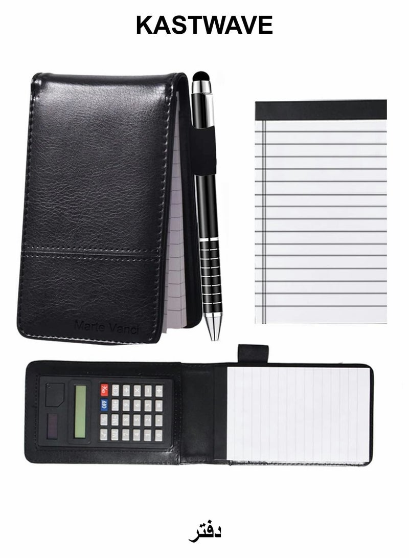 KASTWAVE Journal Notebook with Calculator, PU Leather Working Small Notebook Notepad with Pen Pad Holder Set Multi Function A7 Soft Cover Notebook - Image 1