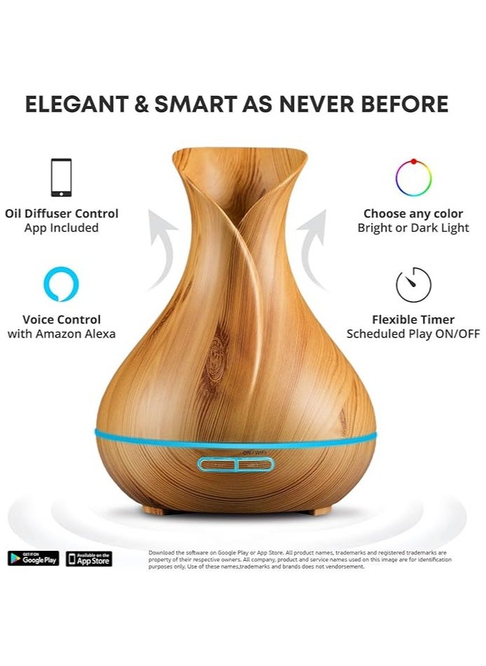 500ml Essential Oil Diffuser with Remote Control, 4 Timers, Safety Switch, Auto Off, 7 Colorful LED Light Modes, 10 Hours Quiet Humidifier for Bedroom, Office, Home (Light Wood)