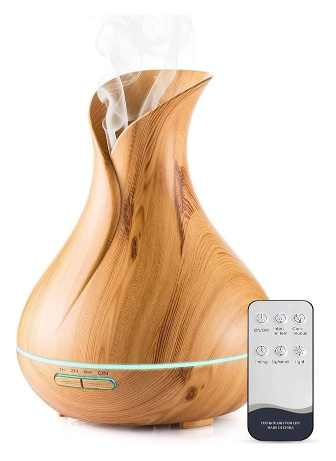 Generic 500ml Essential Oil Diffuser with Remote Control, 4 Timers, Safety Switch, Auto Off, 7 Colorful LED Light Modes, 10 Hours Quiet Humidifier for Bedroom, Office, Home (Light Wood)  - Image 1