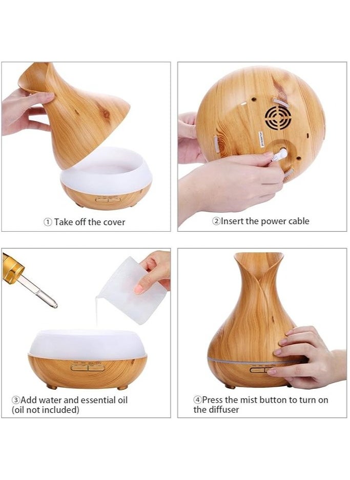 Generic 500ml Essential Oil Diffuser with Remote Control, 4 Timers, Safety Switch, Auto Off, 7 Colorful LED Light Modes, 10 Hours Quiet Humidifier for Bedroom, Office, Home (Light Wood)  - Image 4