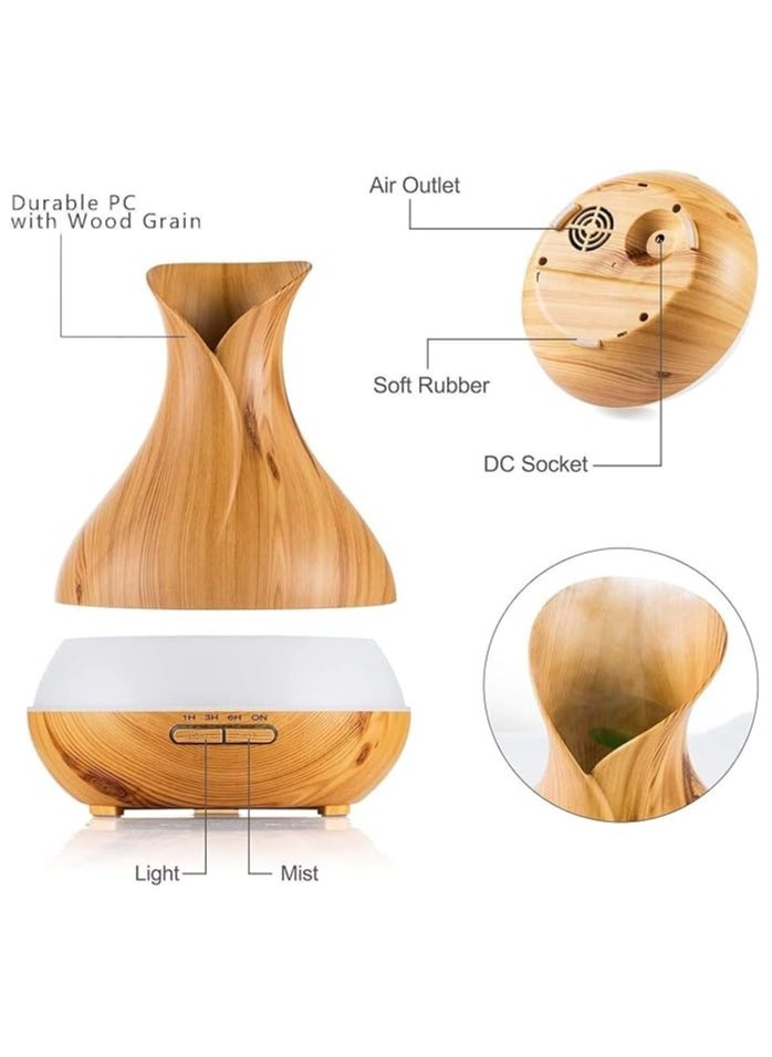 500ml Essential Oil Diffuser with Remote Control, 4 Timers, Safety Switch, Auto Off, 7 Colorful LED Light Modes, 10 Hours Quiet Humidifier for Bedroom, Office, Home (Light Wood)
