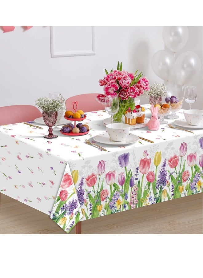 Generic - Spring Lavender Tulip Plastic Tablecloth, Summer Blooming Floral Disposable Table Cloth, Watercolor Seasonal Holiday Table Cover for Picnic Spring Summer Party Decorations, 137 x 274CM(3PCS) - Image 1