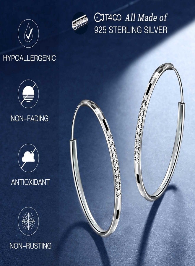 T400 925 Sterling Silver Hoop Earrings 3mm Thick Diamond Flower Cut Hoops Gift for Women 30 mm - Image 4