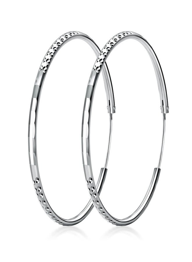 T400 925 Sterling Silver Hoop Earrings 3mm Thick Diamond Flower Cut Hoops Gift for Women 30 mm - Image 1