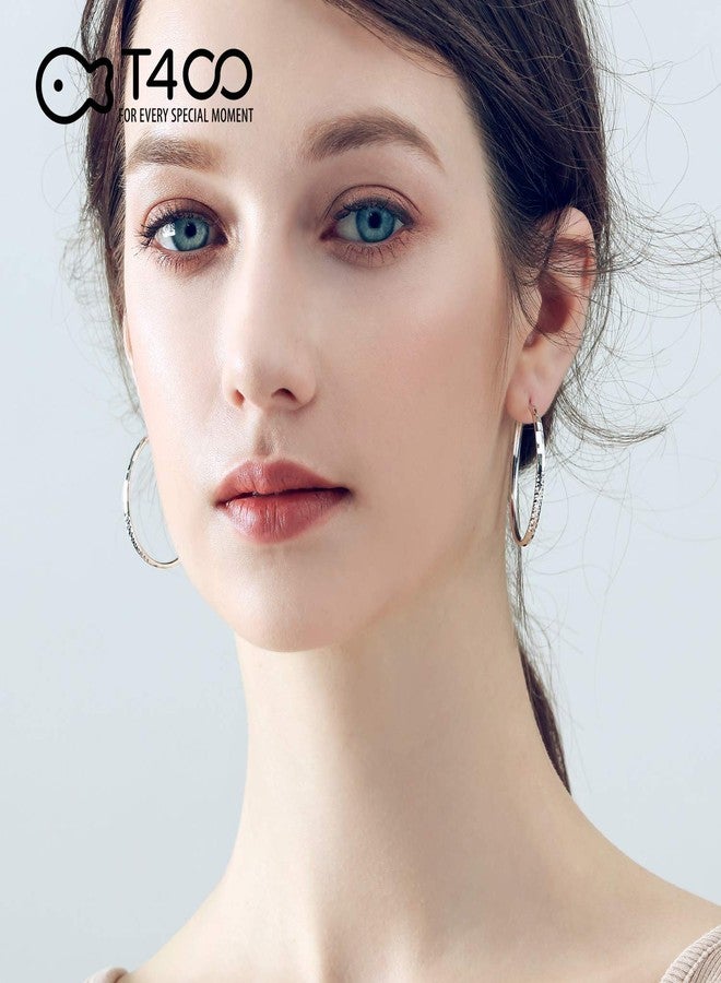 T400 925 Sterling Silver Hoop Earrings 3mm Thick Diamond Flower Cut Hoops Gift for Women 30 mm - Image 2