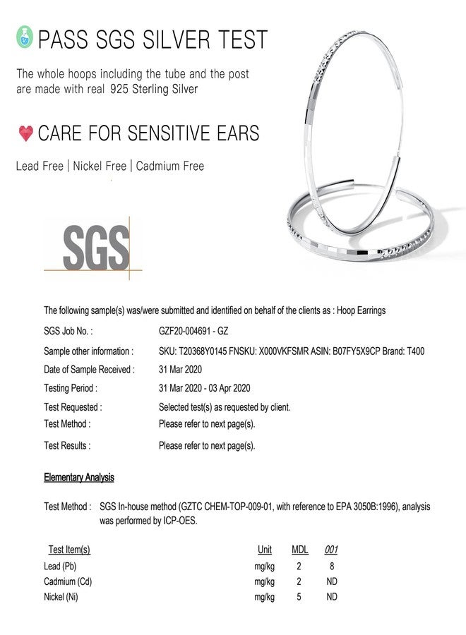 T400 925 Sterling Silver Hoop Earrings 3mm Thick Diamond Flower Cut Hoops Gift for Women 30 mm - Image 5