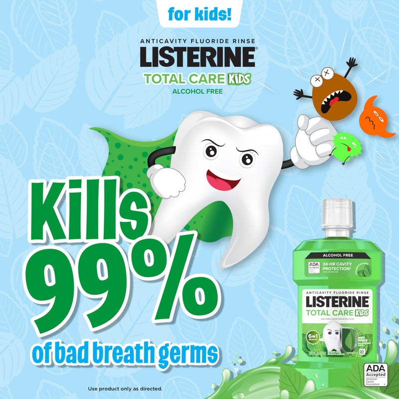 Listerine Total Care Kids Mouthwash, ADA Accepted, Alcohol Free Anticavity Sodium Fluoride Mouthwash, Kids' Oral Rinse for Cavity Protection, Mint Flavor for Children's Oral Care, 500 mL - Image 5
