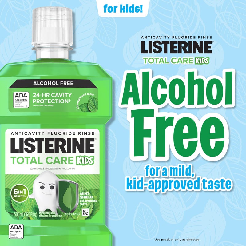 Listerine Total Care Kids Mouthwash, ADA Accepted, Alcohol Free Anticavity Sodium Fluoride Mouthwash, Kids' Oral Rinse for Cavity Protection, Mint Flavor for Children's Oral Care, 500 mL - Image 4