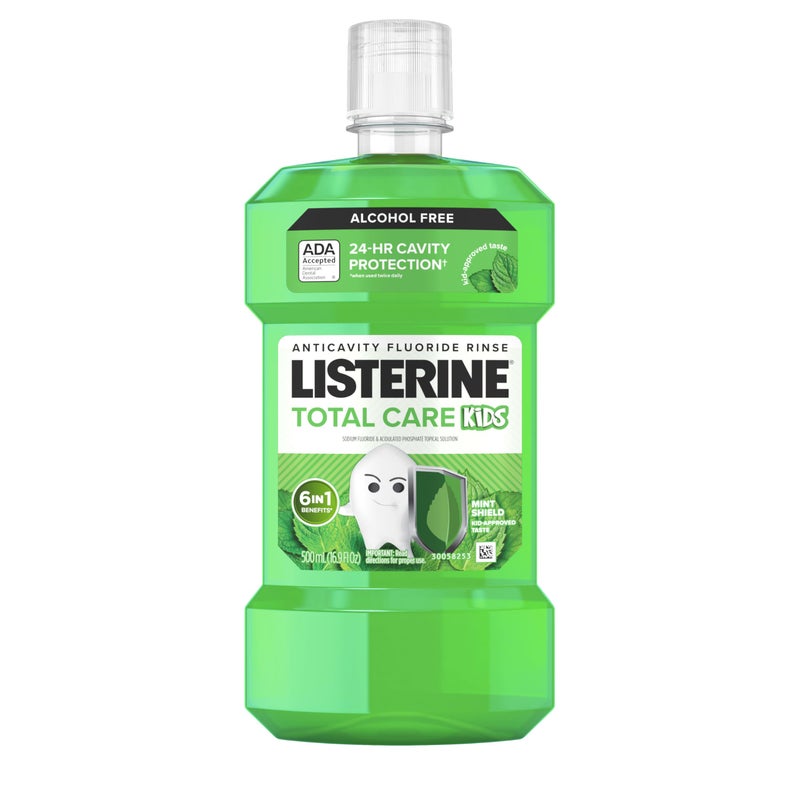 Listerine Total Care Kids Mouthwash, ADA Accepted, Alcohol Free Anticavity Sodium Fluoride Mouthwash, Kids' Oral Rinse for Cavity Protection, Mint Flavor for Children's Oral Care, 500 mL - Image 1