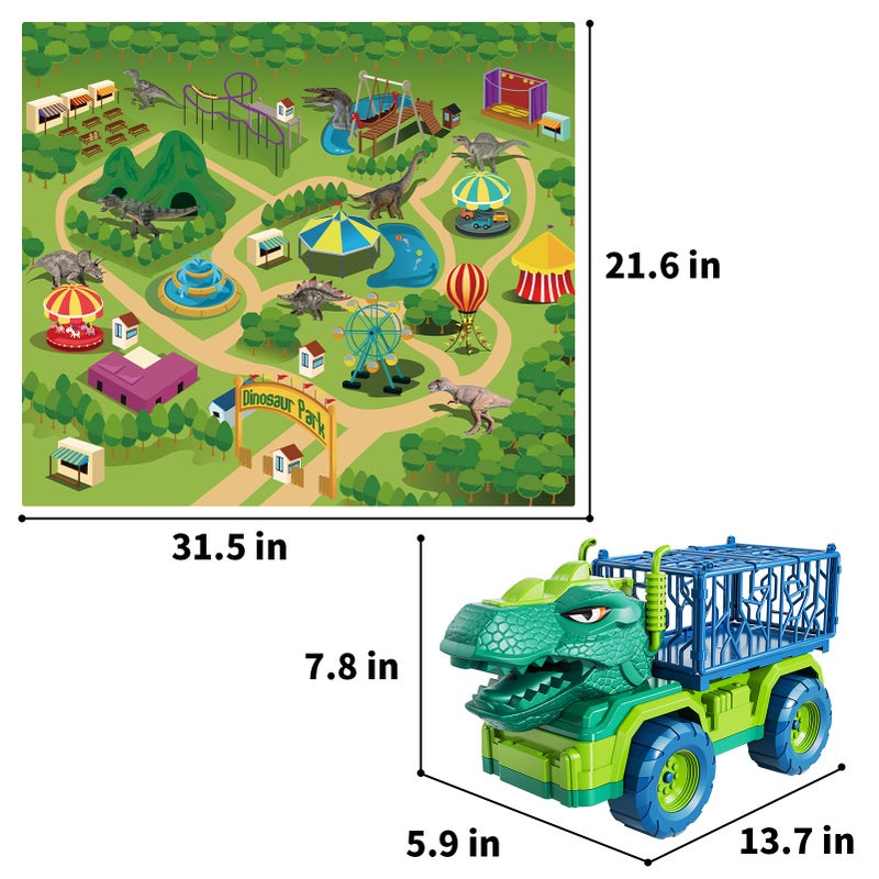 TEMI Dinosaur Truck Toys for Kids 3-5 Years, Tyrannosaurus Transport Car Carrier Truck with 8 Dinosaur Figures, Activity Play Mat, Dinosaur Eggs, Trees, Capture Jurassic Play Set for Boys and Girls - Image 2