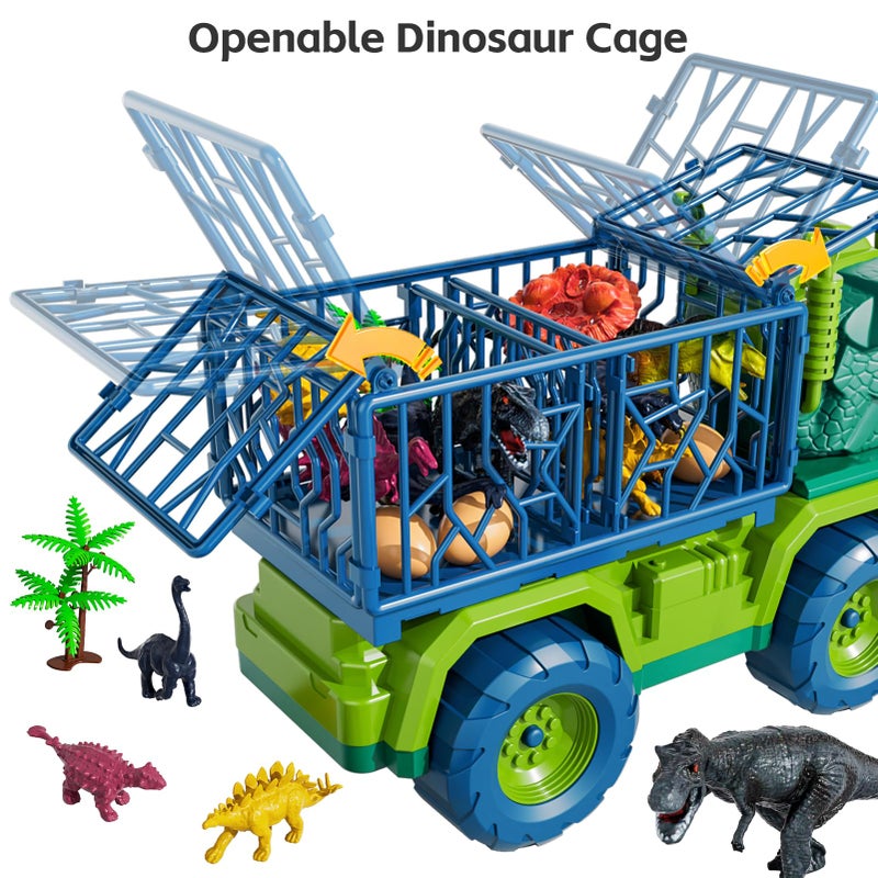 TEMI Dinosaur Truck Toys for Kids 3-5 Years, Tyrannosaurus Transport Car Carrier Truck with 8 Dinosaur Figures, Activity Play Mat, Dinosaur Eggs, Trees, Capture Jurassic Play Set for Boys and Girls - Image 4