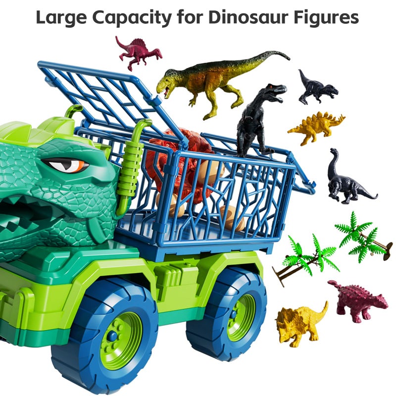 TEMI Dinosaur Truck Toys for Kids 3-5 Years, Tyrannosaurus Transport Car Carrier Truck with 8 Dinosaur Figures, Activity Play Mat, Dinosaur Eggs, Trees, Capture Jurassic Play Set for Boys and Girls - Image 3