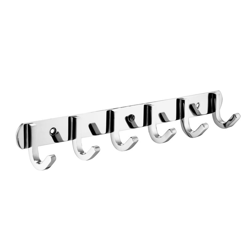 ANATOMIX Stainless Steel 6 Pin Bathroom Cloth Hooks Hanger for Walls of Bathroom/Kitchen-Hook Rail Bar for Clothes/Towel/Keys - J Type SQ Pack of 1 - Image 1
