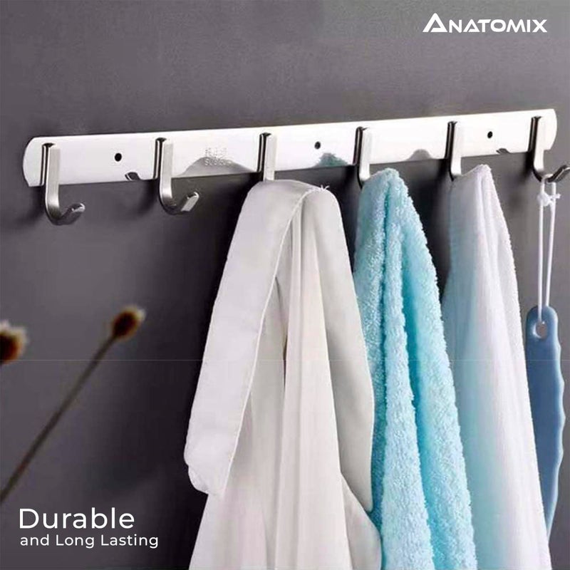 ANATOMIX Stainless Steel 6 Pin Bathroom Cloth Hooks Hanger for Walls of Bathroom/Kitchen-Hook Rail Bar for Clothes/Towel/Keys - J Type SQ Pack of 1 - Image 3