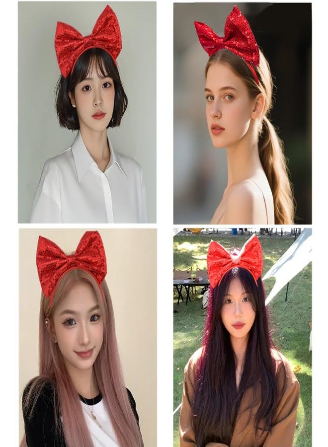 Sdopbinbin Glitter Sparkly Bow Headband for Women Girls Cosplay Halloween Headband Bow Headpiece Red Sequin Bow Head Band Bowknot Hair Band for Women Big Christmas Bow Headdress Large Bow Hairband Bling - Image 5