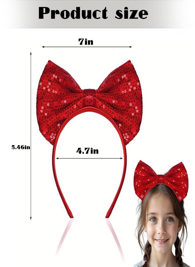 Sdopbinbin Glitter Sparkly Bow Headband for Women Girls Cosplay Halloween Headband Bow Headpiece Red Sequin Bow Head Band Bowknot Hair Band for Women Big Christmas Bow Headdress Large Bow Hairband Bling - Image 2