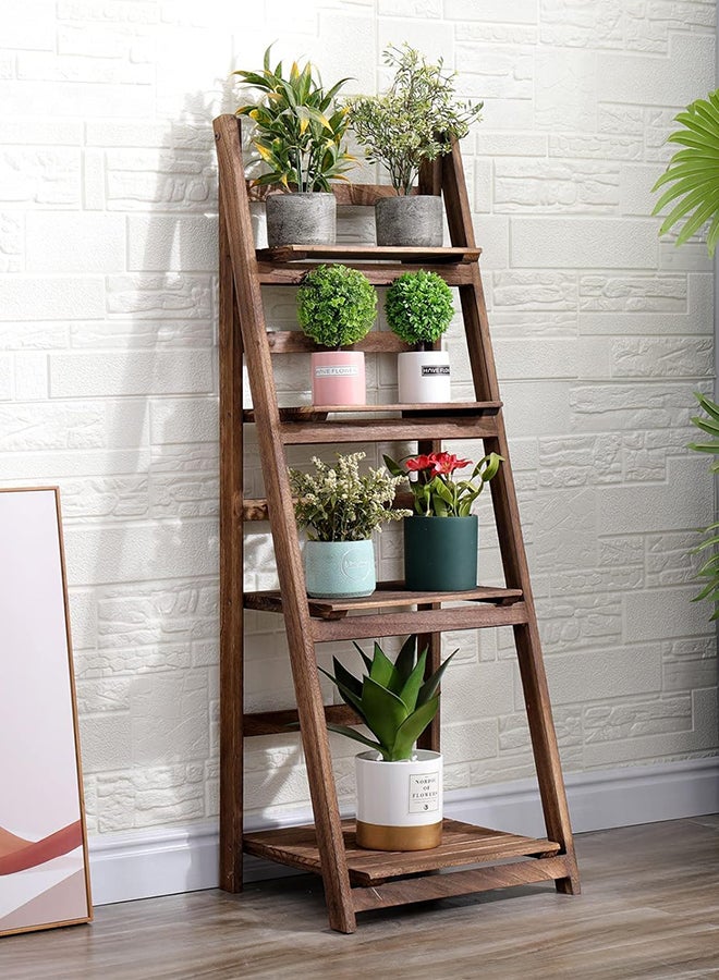 HOME TASTE 4 Tier Wooden Ladder Plant Stand - Foldable, Free Installation, Indoor/Outdoor Display Shelf For Flowers, Plants, And Decor - Ideal For Garden, Balcony, Living Room 