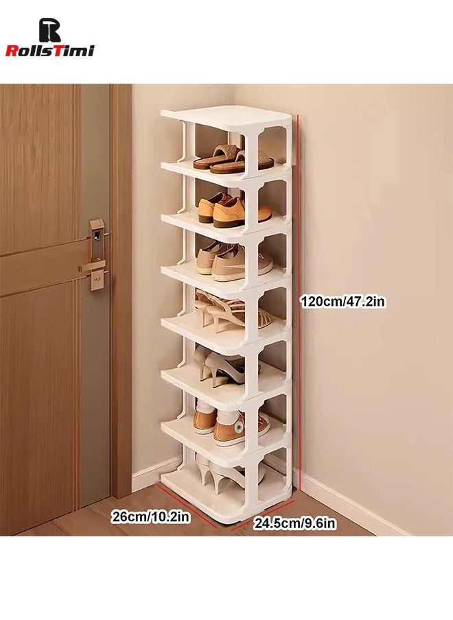 RollsTimi  9 Tier Shoe Rack Space Saving Organizer for Large Shoes, Narrow Shoe Rack, Stackable Shelf , White  - Image 2
