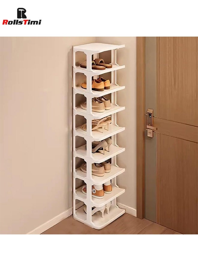 RollsTimi  9 Tier Shoe Rack Space Saving Organizer for Large Shoes, Narrow Shoe Rack, Stackable Shelf , White  - Image 1