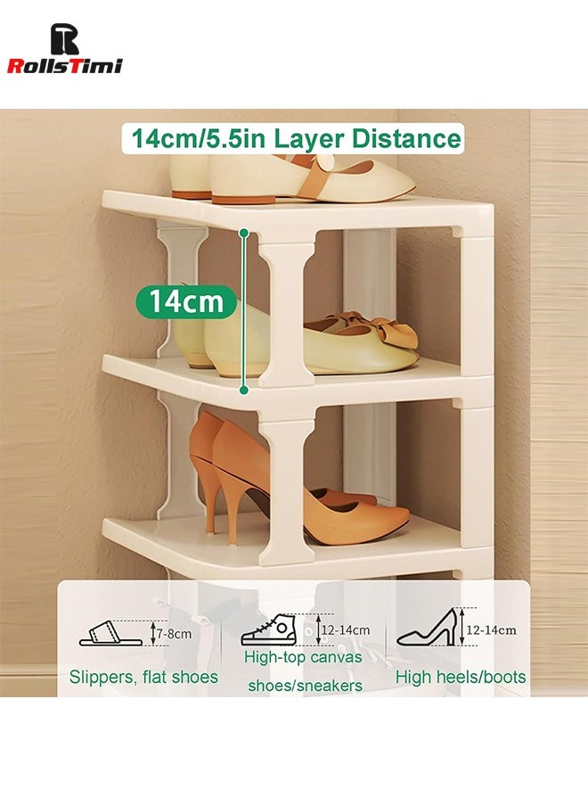 RollsTimi  - 9 Tier Shoe Rack Space Saving Organizer for Large Shoes, Narrow Shoe Rack, Stackable Shelf , White - Image 1