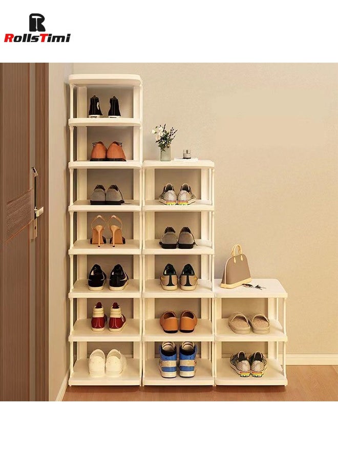 RollsTimi  - 9 Tier Shoe Rack Space Saving Organizer for Large Shoes, Narrow Shoe Rack, Stackable Shelf , White - Image 1