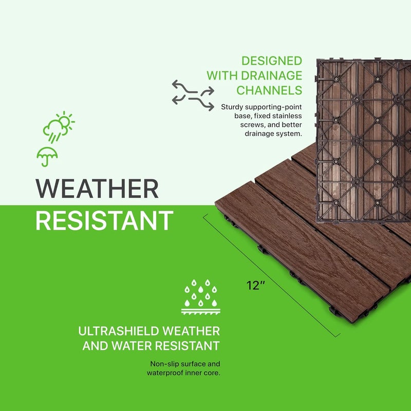 NewTechWood بلاط سطح خارجي مركب سريع التركيب UltraShield Naturale 1 قدم × 1 قدم في كاليفورنيا ريدوود (10 قدم مربع لكل صندوق) - Image 3