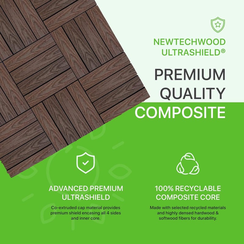 NewTechWood بلاط سطح خارجي مركب سريع التركيب UltraShield Naturale 1 قدم × 1 قدم في كاليفورنيا ريدوود (10 قدم مربع لكل صندوق) - Image 2