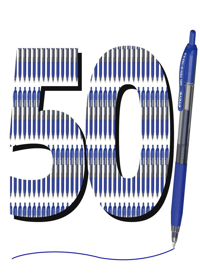 EYEYE G-103 Retractable Gel Pen 0.5mm, 50 Pack Extra Fine Point Blue Ink Pens Quick Drying, Ballpoint Pen Fine Point Smooth Writing Pens for for Office School Supplies - Image 2