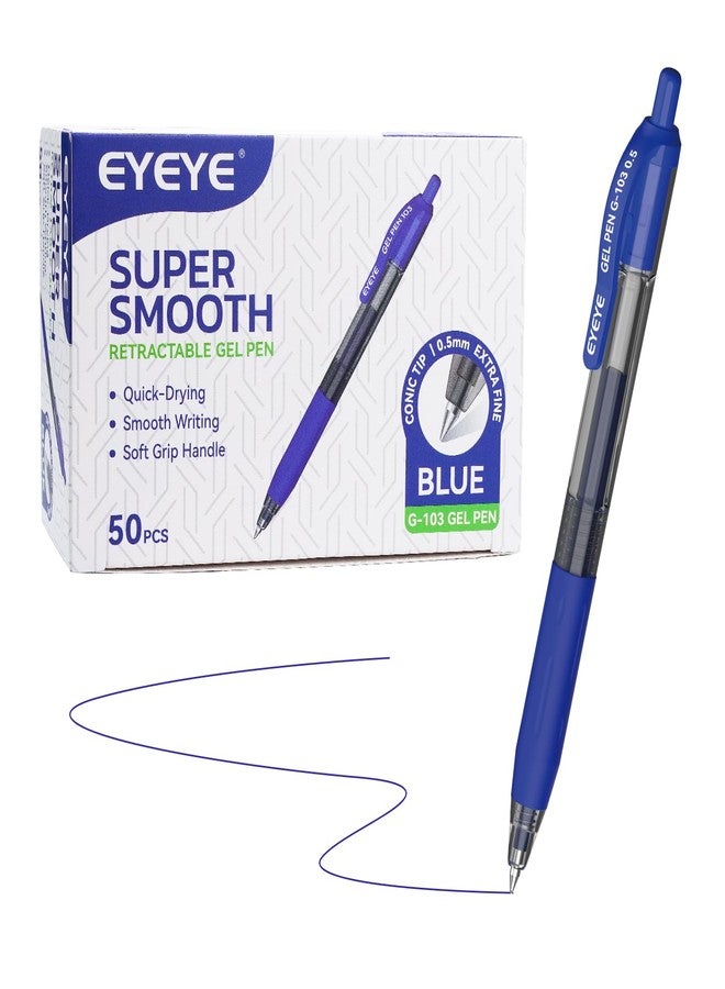EYEYE G-103 Retractable Gel Pen 0.5mm, 50 Pack Extra Fine Point Blue Ink Pens Quick Drying, Ballpoint Pen Fine Point Smooth Writing Pens for for Office School Supplies - Image 1