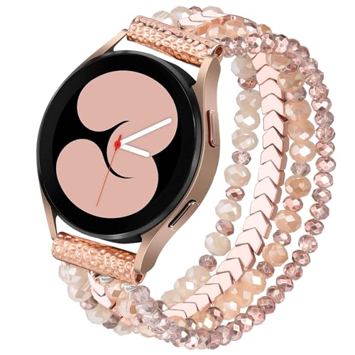VISOOM Beaded Boho Bracelet Compatible for Samsung Galaxy Watch 8/7/6/5/4 40/44mm Bands/Active 2 Watch 4 Classic 42mm Band Women, 20mm Handmade Elastic Crystal Beads Bracelet for Galaxy Watch 5 pro - Image 1