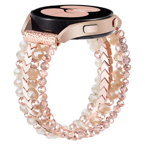 VISOOM Beaded Boho Bracelet Compatible for Samsung Galaxy Watch 8/7/6/5/4 40/44mm Bands/Active 2 Watch 4 Classic 42mm Band Women, 20mm Handmade Elastic Crystal Beads Bracelet for Galaxy Watch 5 pro - Image 5