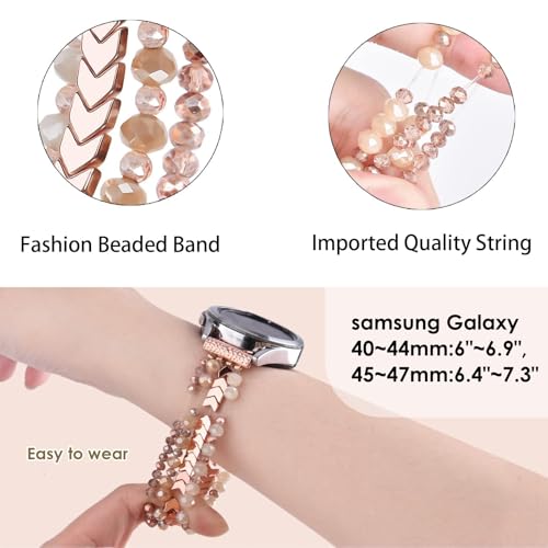 VISOOM Beaded Boho Bracelet Compatible for Samsung Galaxy Watch 8/7/6/5/4 40/44mm Bands/Active 2 Watch 4 Classic 42mm Band Women, 20mm Handmade Elastic Crystal Beads Bracelet for Galaxy Watch 5 pro - Image 3