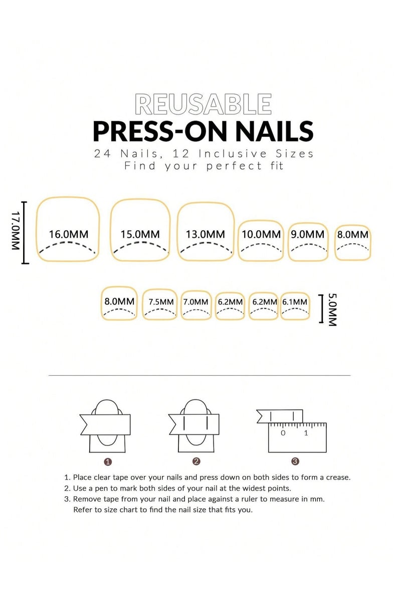 اظافر تركيب للقدم مزيفه بتصميم مربع  24  ظفر مع صمغ ومبرد - Image 5