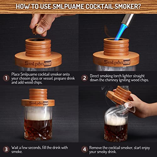 Smlpuame Cocktail Smoker Kit, Old Fashioned Whiskey Drink Smoker Kit, Drink Smoker Infuser Kit with Whiskey Oak, Cherry, Apple and Pecan Wood Chips, Best Gift for Husband, Father, and Cocktail Lovers - Image 4