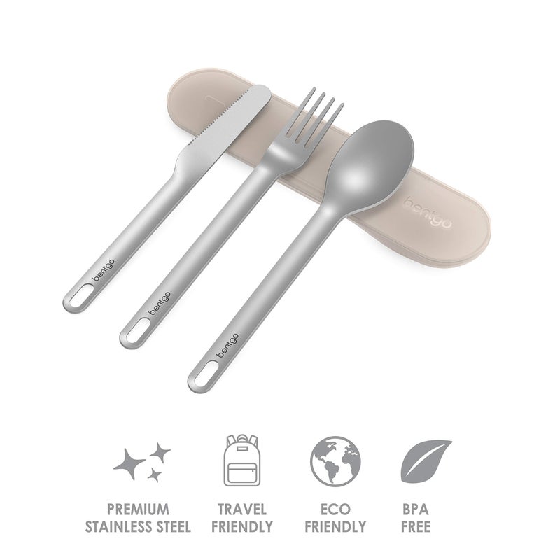Bentgo Stainless Travel Utensil Set - Reusable 3-Piece Silverware Set with Carrying Case, High-Grade Premium Steel, BPA-Free Case, Eco-Friendly - Ideal for Travel, Camping, and Office Use (Sand) - Image 3