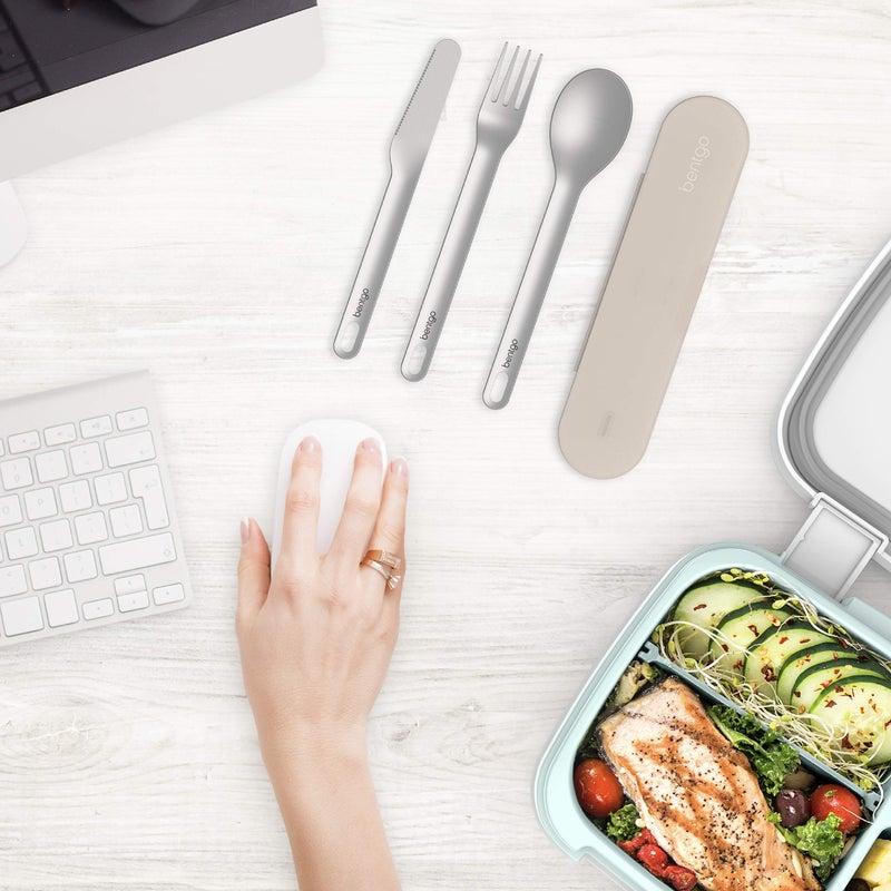 Bentgo Stainless Travel Utensil Set - Reusable 3-Piece Silverware Set with Carrying Case, High-Grade Premium Steel, BPA-Free Case, Eco-Friendly - Ideal for Travel, Camping, and Office Use (Sand) - Image 2