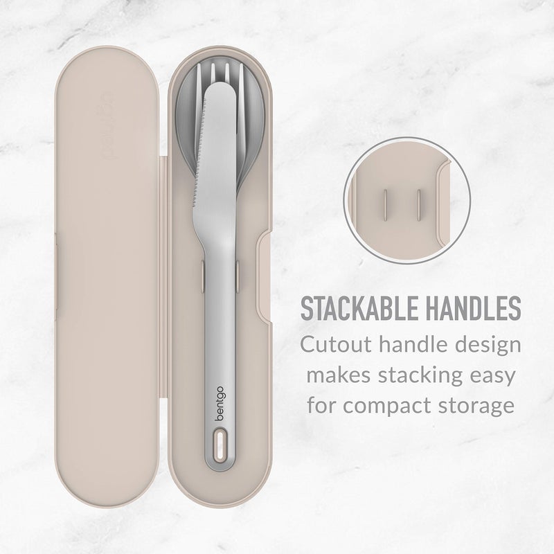 Bentgo Stainless Travel Utensil Set - Reusable 3-Piece Silverware Set with Carrying Case, High-Grade Premium Steel, BPA-Free Case, Eco-Friendly - Ideal for Travel, Camping, and Office Use (Sand) - Image 5