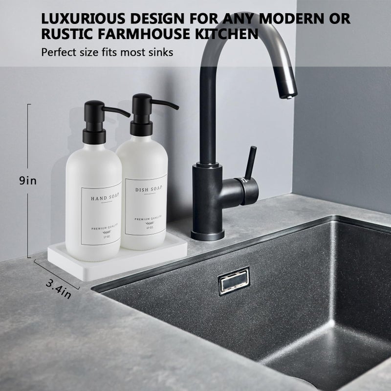 eggs sound Thick Glass Soap Dispenser - Kitchen Dish Soap Dispenser &Hand Soap Dispenser Set Rustproof Pump Soap Dispenser Bathroom With Tray 14 Stickers For Kitchen Decor White Bottle/Black Pump - Image 2
