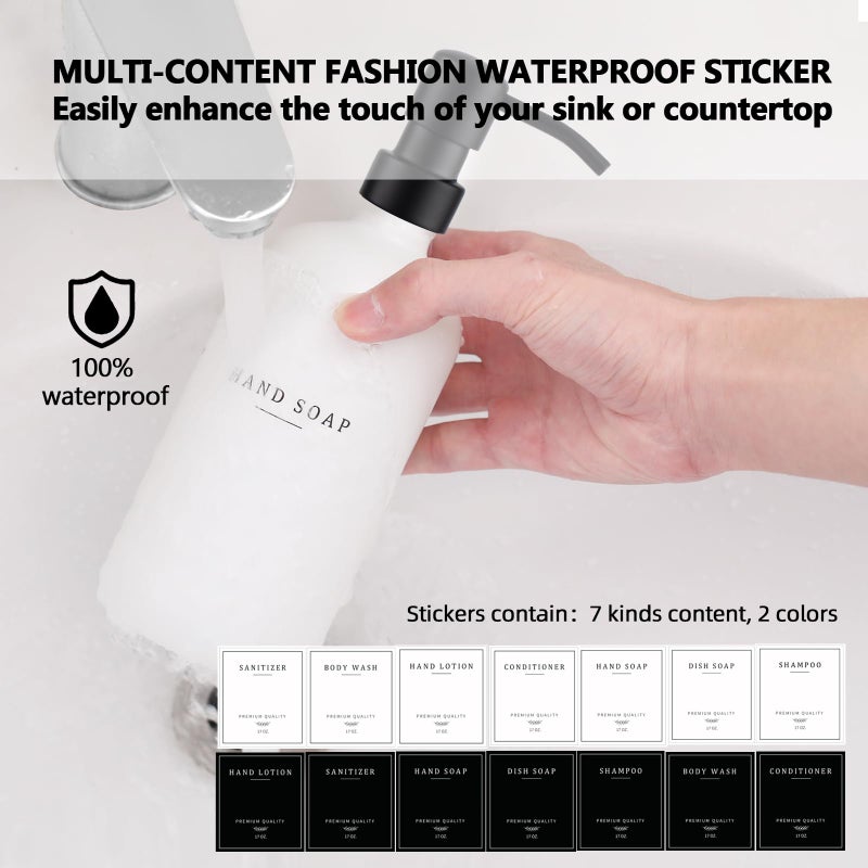 eggs sound Thick Glass Soap Dispenser - Kitchen Dish Soap Dispenser &Hand Soap Dispenser Set Rustproof Pump Soap Dispenser Bathroom With Tray 14 Stickers For Kitchen Decor White Bottle/Black Pump - Image 4