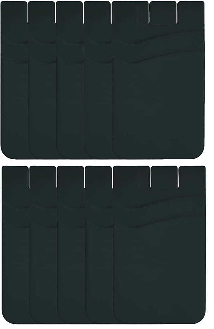 ClickCase Pack of 10Pcs. Silicone TPU Metro/Credit Card Holder for Back of Mobile or Case,Stick on Phone Back Adhesive Dual Pocket Wallet for All Smart Phones (Black,10 Pack) - Image 1