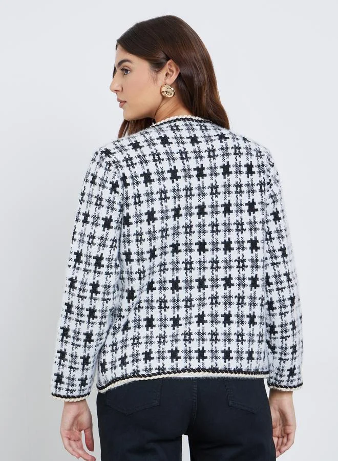 ستايلي جاكيت محبوك بنقشة وأزرار لؤلؤية