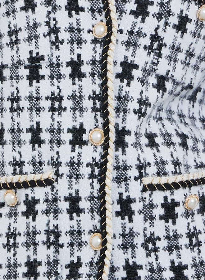 ستايلي جاكيت محبوك بنقشة وأزرار لؤلؤية