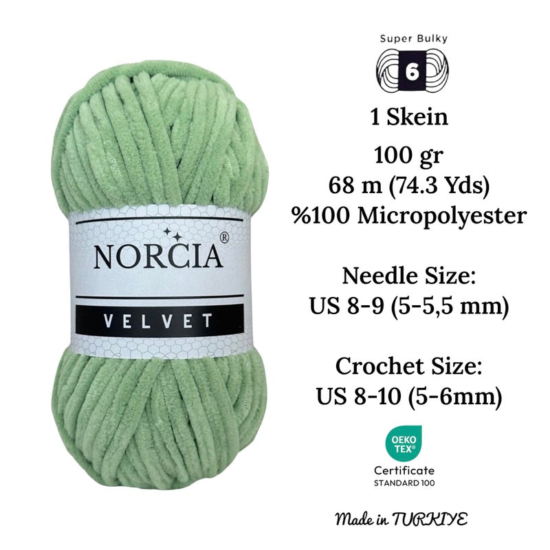 NORCIA Soft Velvet Yarn Chenille Yarn for Crocheting Super Bulky (100g-3.50oz) (68m-74.3 yds) Baby Blanket Yarn for Knitting Amigurumi Yarn for Crochet Weaving Craft (Asparagus Green, 1 Skein) - Image 2