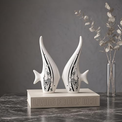 SRJANA Modern Minimalist White Bubble Fish Art Figure | Beautiful Home Decor- (Set of 2 pc) - Image 2