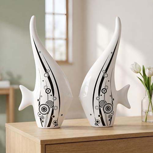 SRJANA Modern Minimalist White Bubble Fish Art Figure | Beautiful Home Decor- (Set of 2 pc) - Image 3