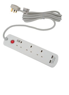 السيف توصيلة كهرباء السيف 3 منافذ 13 أمبير / 3 متر أبيض مع منافذ USB  - Image 1