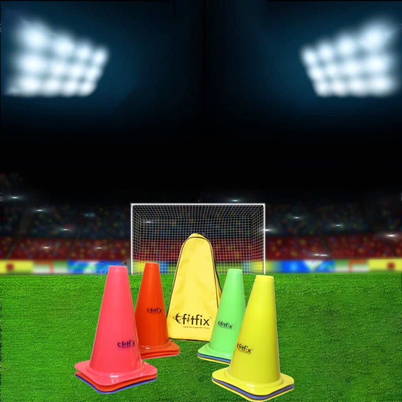 Fitfix Agility Marker Cones Used in Soccer, Cricket, Training in polyethylene for Sports Training, Traffic Cone, Dog Agility and Outdoor Agility Training - Multicolor (Pack of 12) (Height 9 Inches - Medium) comes with strong STORAGE CARRY BAG to go anywhere - Image 4