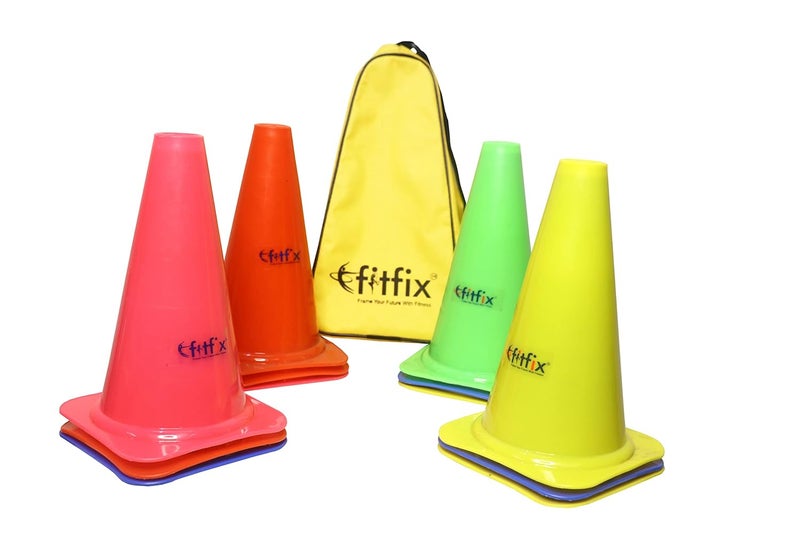 Fitfix Agility Marker Cones Used in Soccer, Cricket, Training in polyethylene for Sports Training, Traffic Cone, Dog Agility and Outdoor Agility Training - Multicolor (Pack of 12) (Height 9 Inches - Medium) comes with strong STORAGE CARRY BAG to go anywhere - Image 3