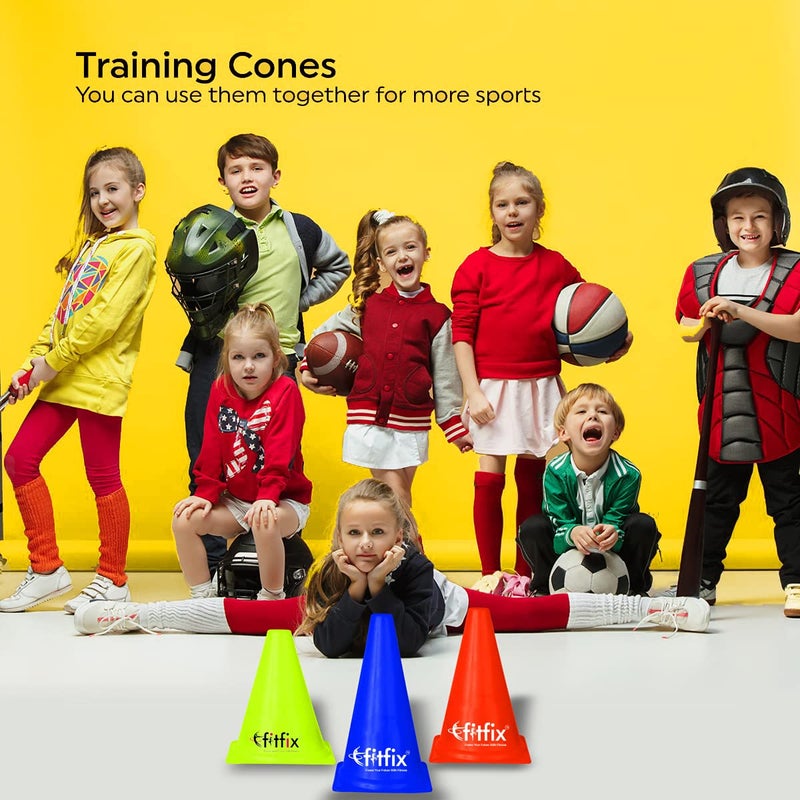 Fitfix Agility Marker Cones Used in Soccer, Cricket, Training in polyethylene for Sports Training, Traffic Cone, Dog Agility and Outdoor Agility Training - Multicolor (Pack of 12) (Height 9 Inches - Medium) comes with strong STORAGE CARRY BAG to go anywhere - Image 5